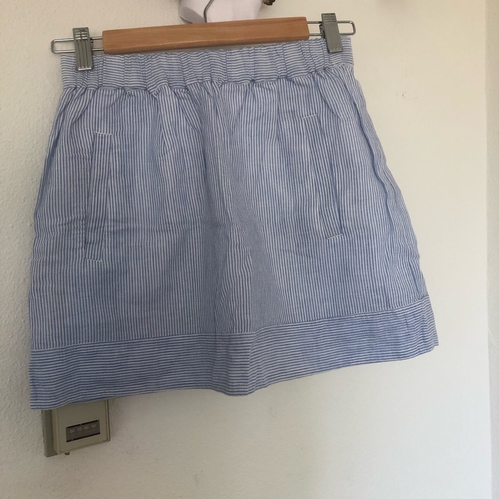 J. Crew Light Blue and White Striped Mini Skirt XXS Garden Party/Summer Brunch